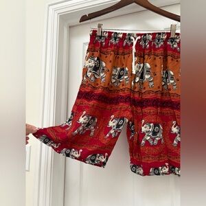 Elephant Print Shorts - Red and Orange